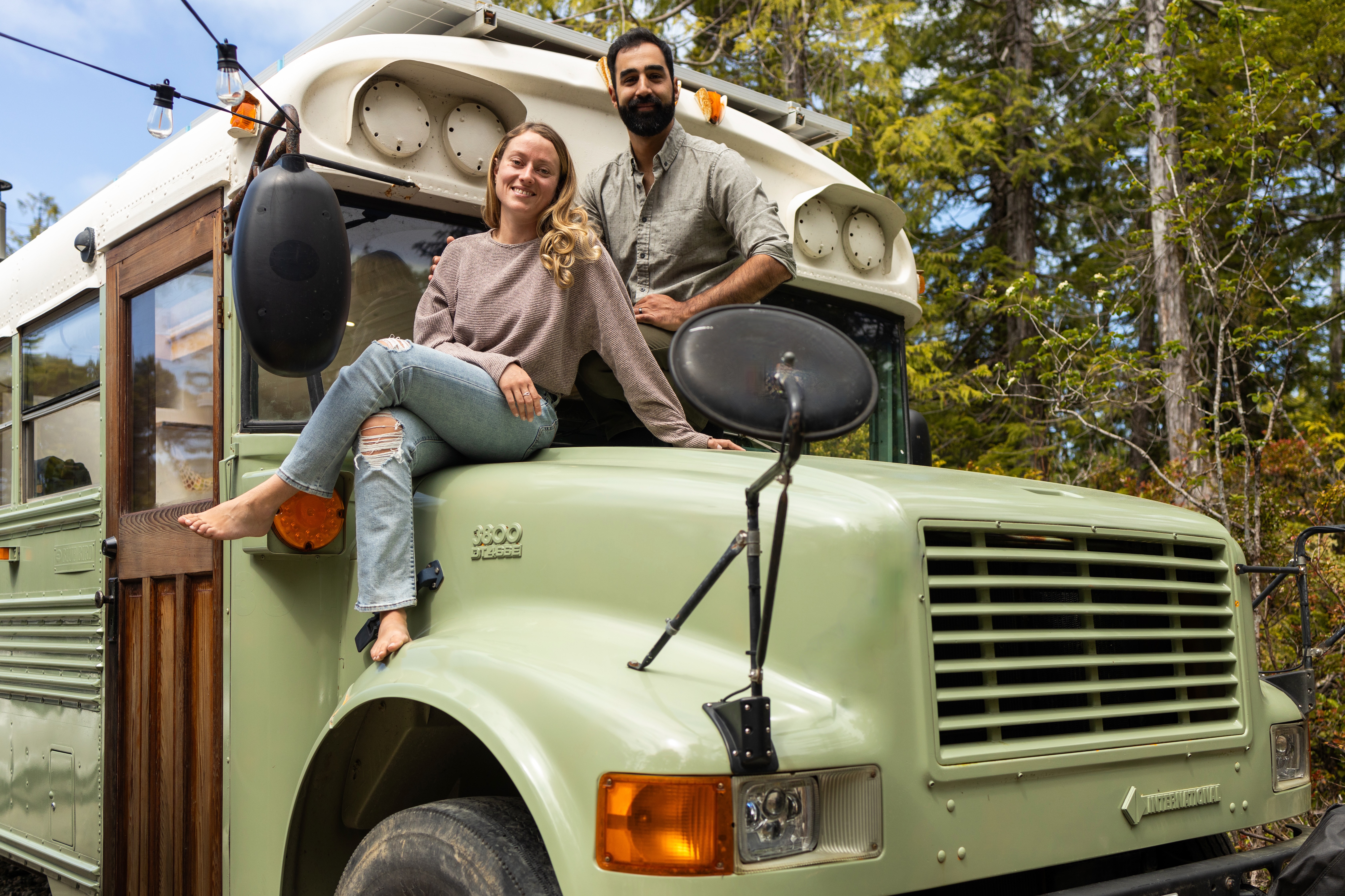 Tanya Nestoruk and Arya Touserkani converted a school bus into a home on wheels