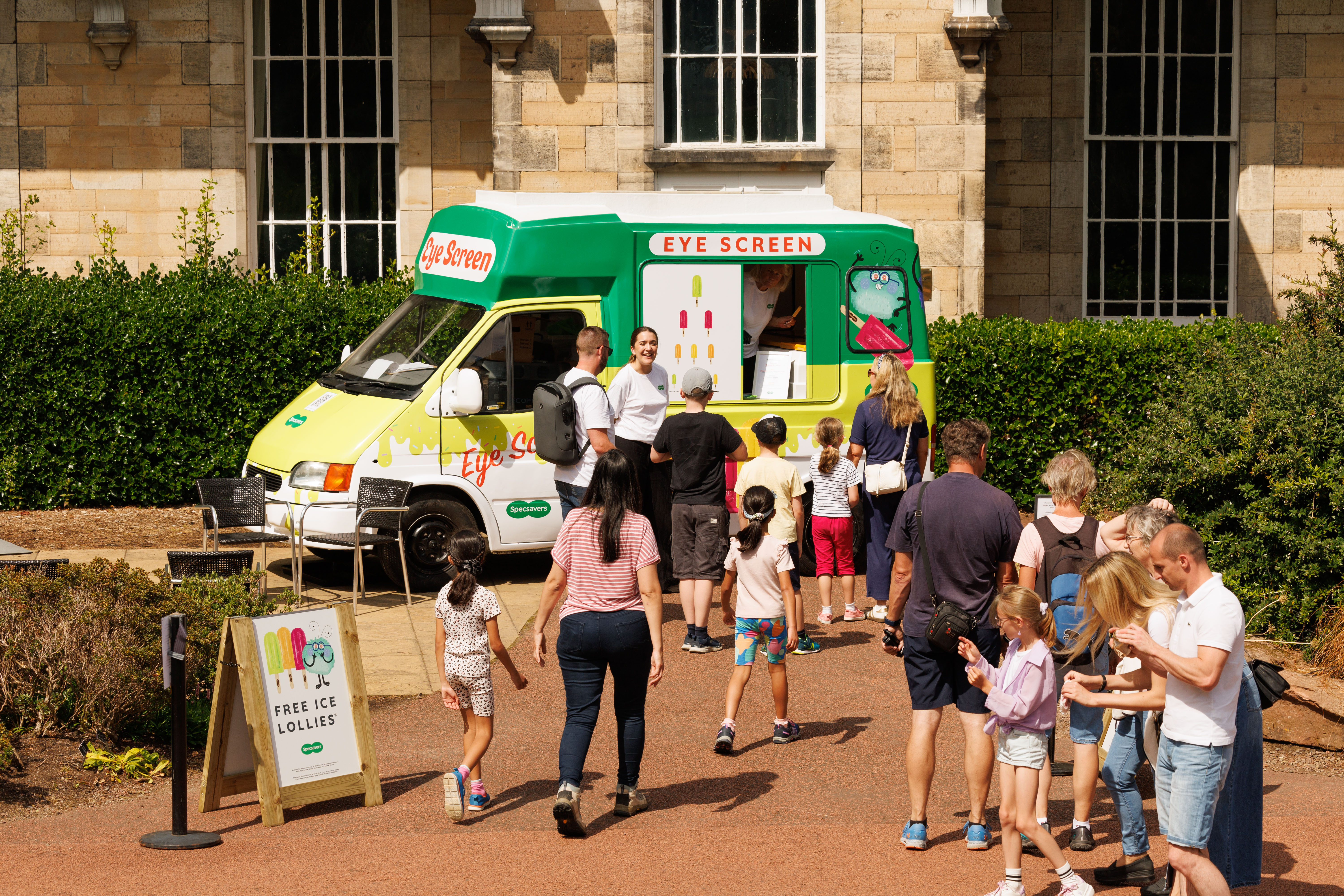 Children enjoy free ice cream at Specsavers' first-ever Eye Screen Van to highlight the importance of children's eye health