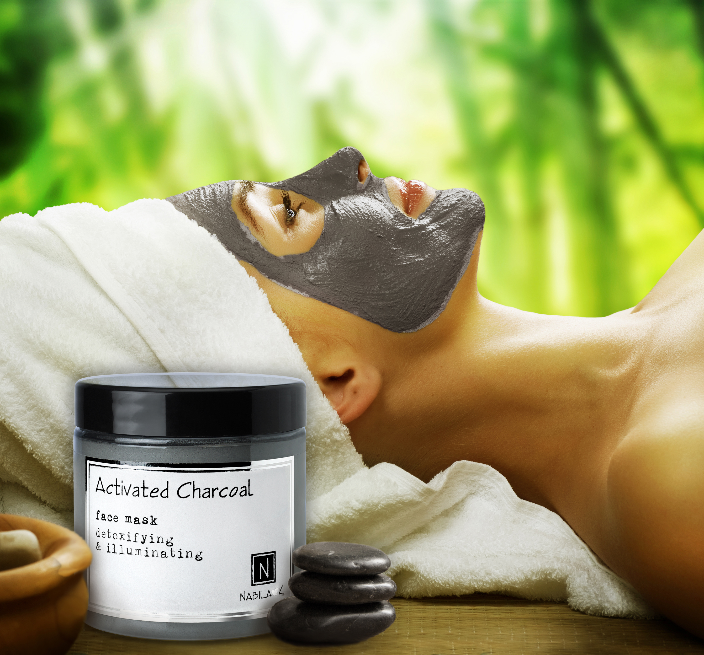 Her line of natural products includes an activated charcoal face mask, pictured above