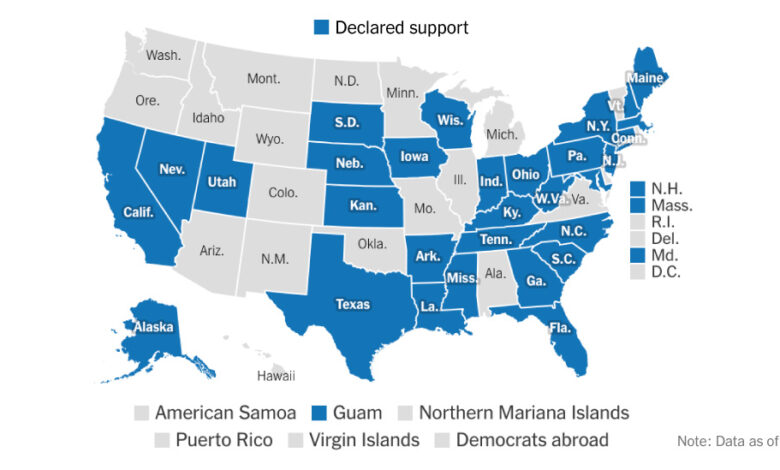 These are the state delegations that supported Kamala Harris