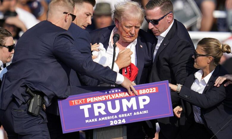 ‘Shooter is down’: Secret Service says Trump ‘safe’ after pumping his fist as he was taken off stage