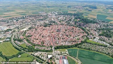 Pictured: The incredible German town that sits inside an asteroid crater and is covered in 72,000 tons of DIAMONDS