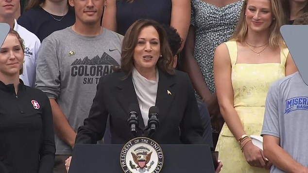 Kamala Harris praises ‘unparalleled’ Biden in first speech after withdrawing: VP says Joe ‘wanted to be here’ and ‘feeling much better’ during COVID battle… tells crowd ‘you can clap’