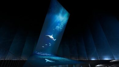 At nearly 40 metres high, the world’s tallest projection screen is so large that it requires seven ultra-bright laser projectors to operate