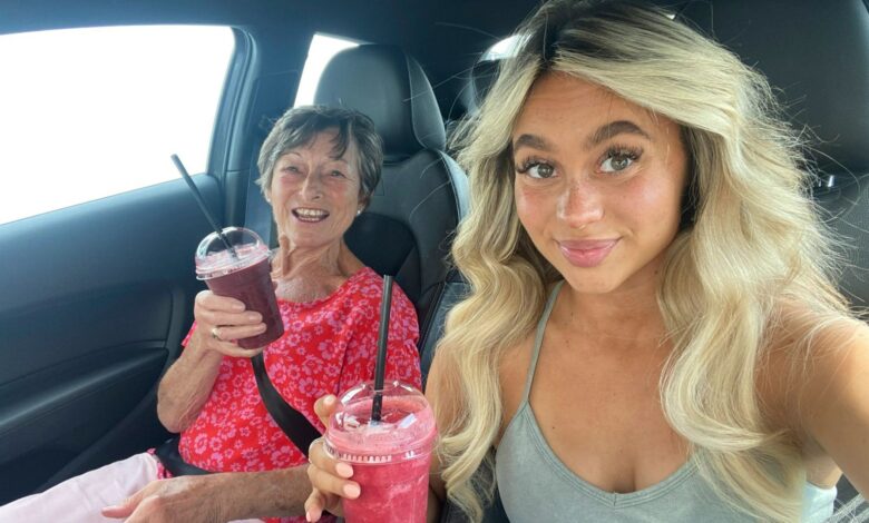 My 85 year old grandma tried on my holiday outfits – she even wore my bikinis and mini shorts