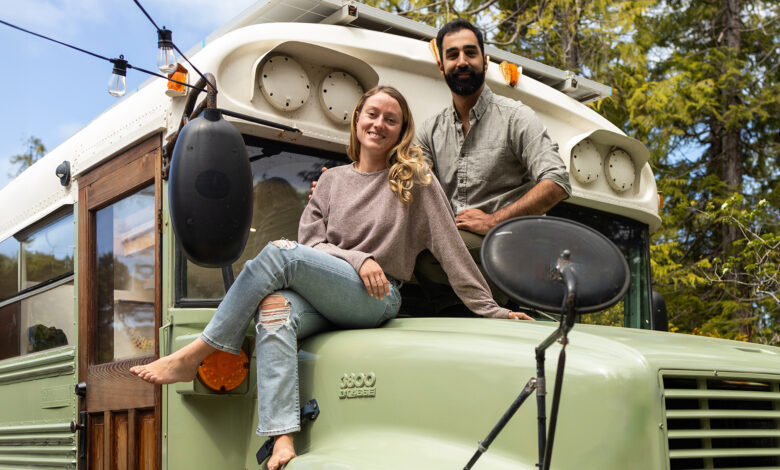 My boyfriend and I live in a 2,000 school bus with a shower and a composting toilet