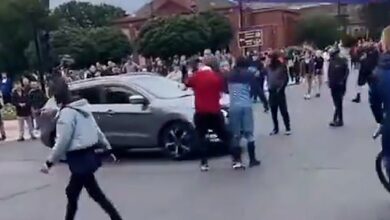 Moment rioters demand drivers reveal if they are ‘white and English’ while stopping traffic during violent protests in Middlesbrough as police warn the public to ‘stay away’ from the town