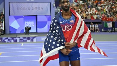 Olympic fans divided after Team USA high jumper Shelby McEwen refused to share his gold medal with a competitor – giving him ‘instant karma’