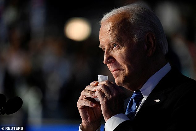 Emotional Joe Biden cries then mangles his words during swansong speech that is bumped off primetime in final humiliation for dumped president