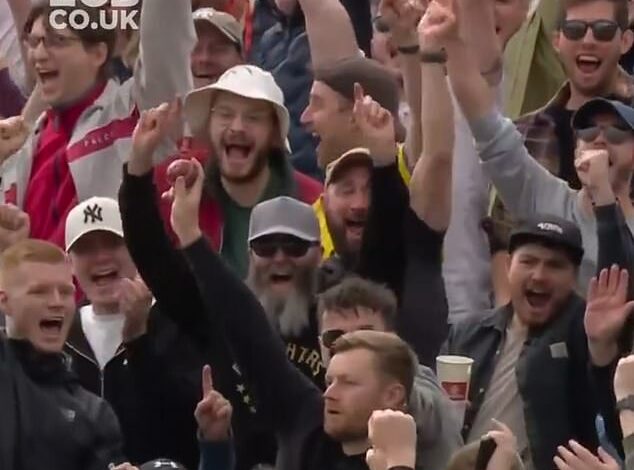 Take a bow! Piers Morgan praises the ‘best crowd catch in history’ as a fan casually takes a blinding ball with one hand, pint in hand, while watching the England Test match