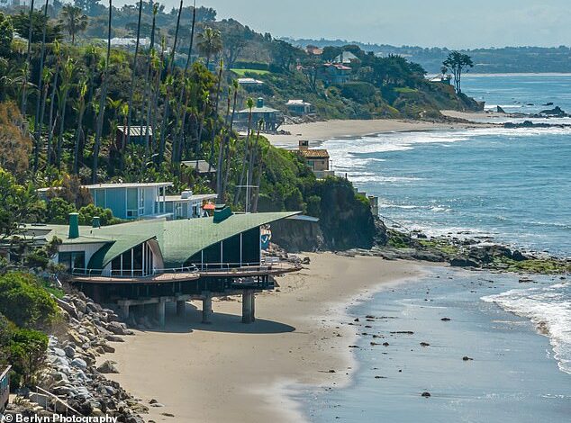 Inside the iconic ‘wave’ Malibu party pad once owned by Rod Stewart and Madonna’s producer as supermodel Karli Kloss and husband Joshua Kushner snap it up for .5million