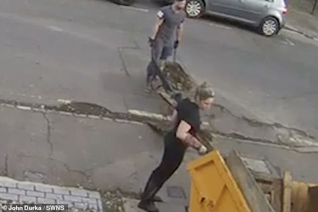 Hilarious moment when homeowner loses control of his wheelbarrow and throws mud on himself