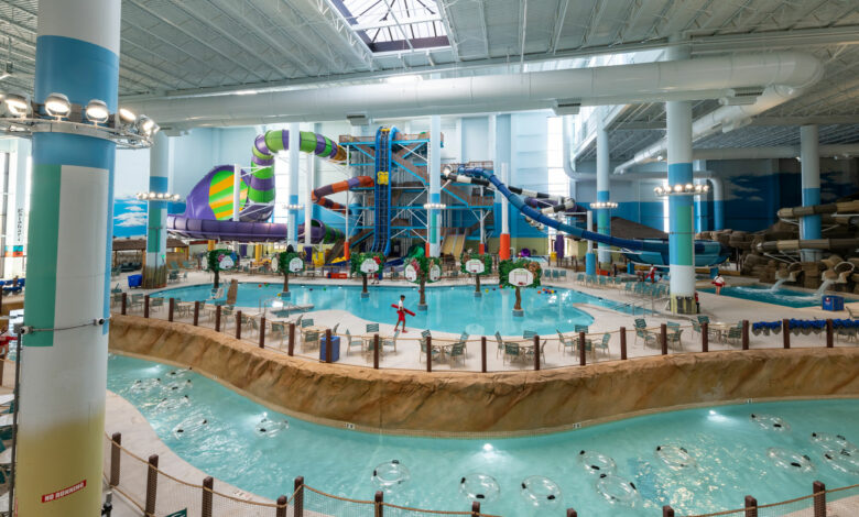 America’s largest indoor water park features a swim-up bar and more than a dozen slides