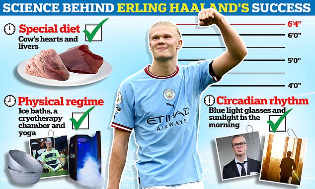 The truth about Manchester City’s Erling Haaland’s outlandish health routine – as top goal-scorer splashes out £15,000 on red light therapy bed that he claims eases achy joints and prevents injury