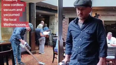 Watch the moment a man takes a vacuum cleaner to Wetherspoons and leaves punters stunned