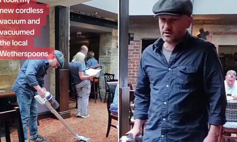 Watch the moment a man takes a vacuum cleaner to Wetherspoons and leaves punters stunned