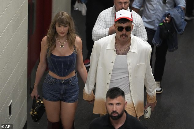 Love-struck Travis Kelce and Taylor Swift leave Chiefs game together after Kansas City’s opening win over Baltimore Ravens