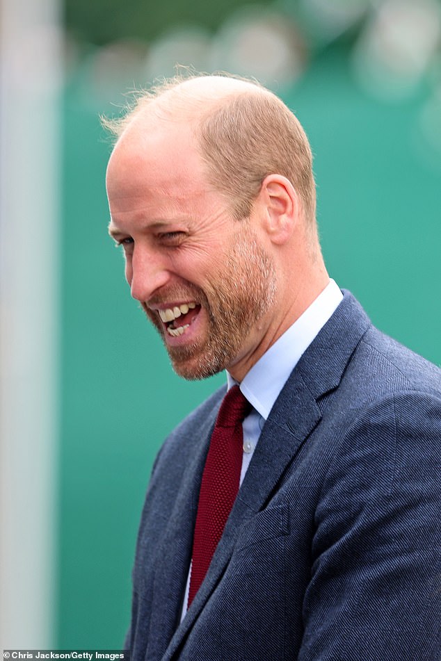 Prince William (and his stubble) seen for the first time since Kate Middleton revealed she has finished chemotherapy as he arrives in Llanelli