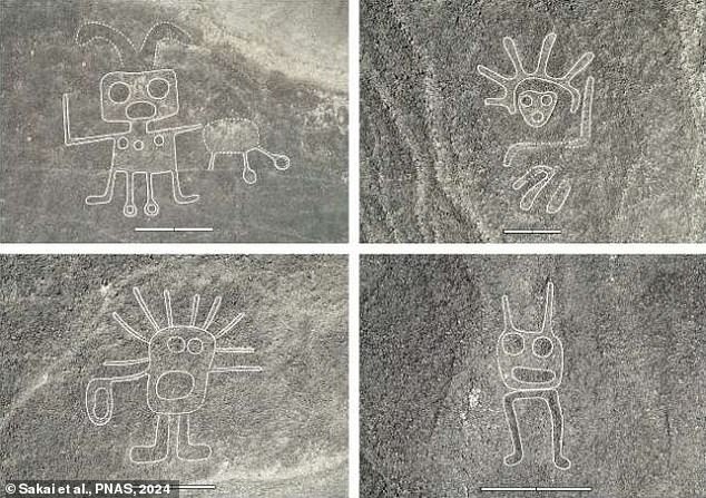 More than 300 mysterious Nazca symbols have been discovered in Peru, including a Wall-E-style figure, alien figures and killer whales with KNIVES