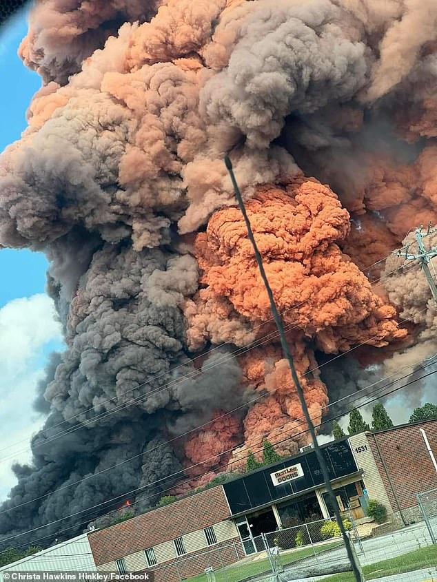 Terrifying images of a burning biolab in Conyers, Georgia show a huge plume of smoke as inferno prompts mass evacuations