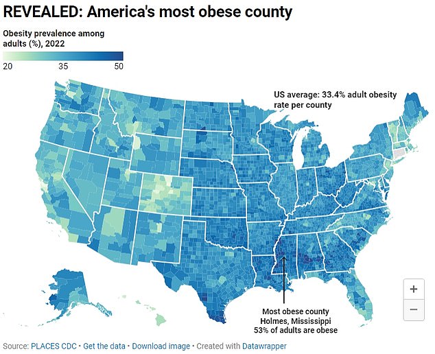 Our interactive map shows the most obese counties in America: where more than half the population is overweight