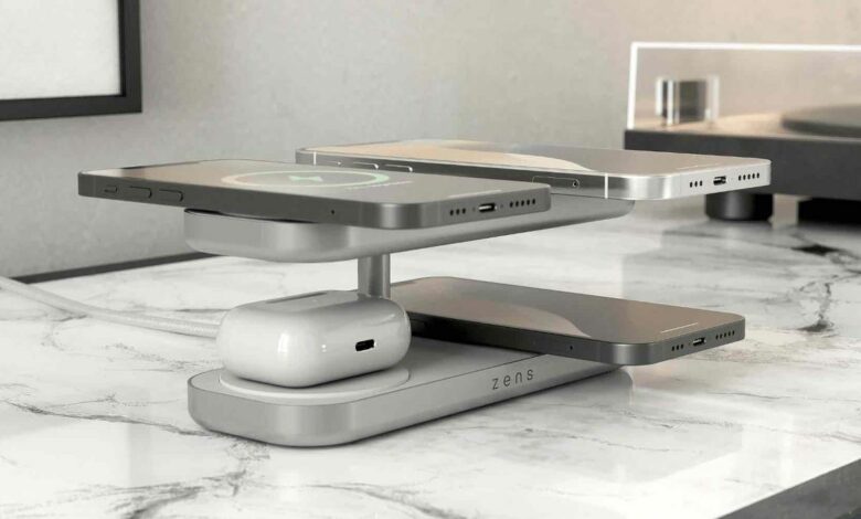 This Zens Qi2 wireless charger can charge 4 devices simultaneously, thanks to a bunk-like design