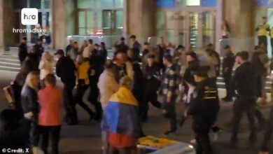 Moment Ukrainian men shout ‘get away from me’ as they are dragged out of nightclubs and restaurants by army recruiters during targeted raids