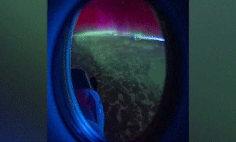 NASA astronaut records timelapse of red and green auroras from space