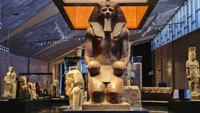 Pictured: the breathtaking displays at the Grand Egyptian Museum, which has FINALLY opened its doors to visitors