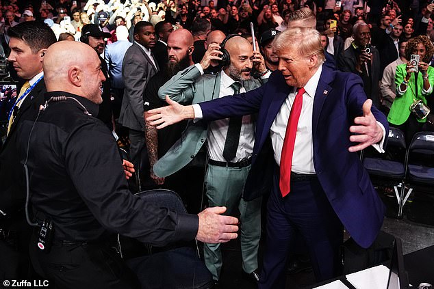 Donald Trump arrives to a raucous reception at UFC 309 with Dana White, Elon Musk and Robert F. Kennedy Jr.