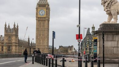 Police flood Westminster Bridge after man is stabbed in front of shocked tourists yards from the Houses of Parliament – ​​as officers arrest four people after ‘attempted murder’