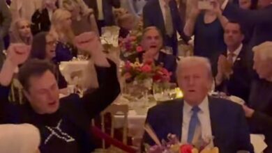 Thanksgiving with the Trumps! Donald and ‘adopted son’ Elon Musk feel at YMCA at Mar a Lago as Melania and Barron look on… and everyone says the same thing