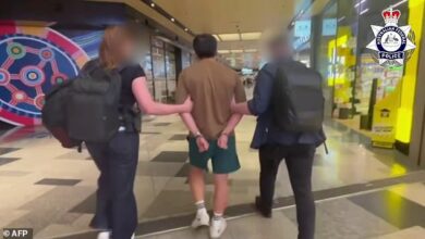 Dramatic moment as officers march a man through Sydney Airport after he was caught trying to deposit  million in dirty money into a Brisbane bank