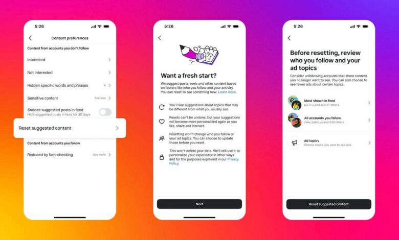 Instagram lets users start their recommendations from scratch