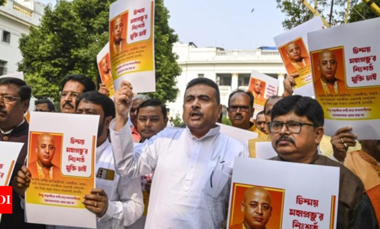 Priest Chinmoy Krishna Das arrested in Bangladesh: BJP holds protest in Bengal, ISKCON demands justice – top developments – Times of India