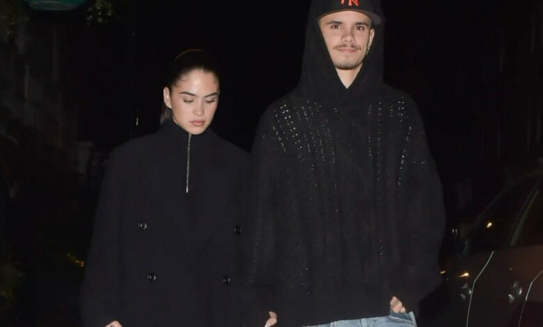 Romeo Beckham holds hands with new girlfriend Kim Turnbull on date night