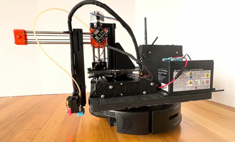 Someone merged a 3D printer and a vacuum robot into a mobile 3D printer that can print on virtually any flat surface, including your floor