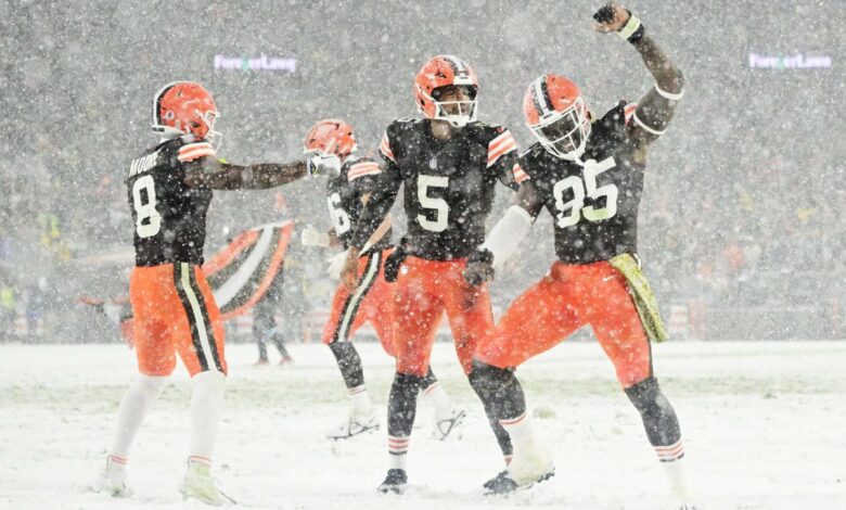 Browns show resilience and poise in powering out blizzard win over Steelers