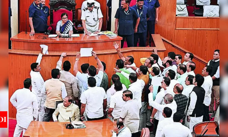 Uproar at Odisha House as Opposition protests display ‘twisted’ preamble | India News – Times of India