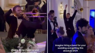 Watch the moment a trombonist steals the spotlight at a wedding