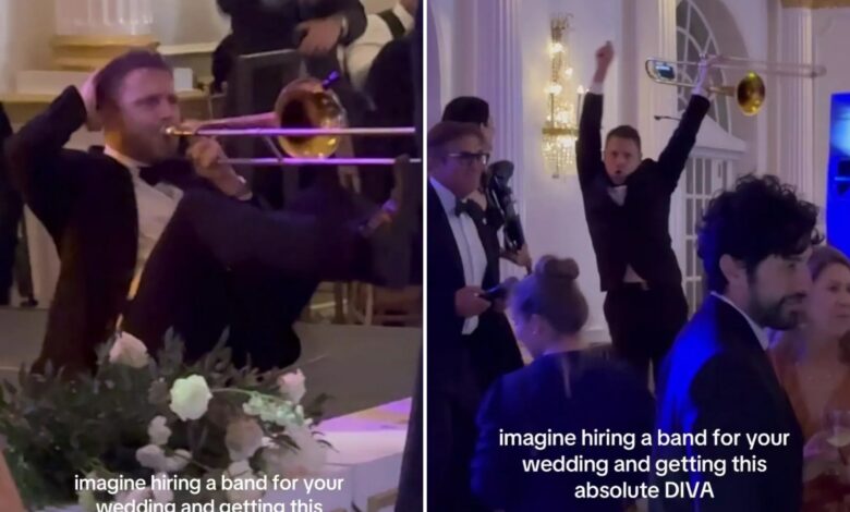 Watch the moment a trombonist steals the spotlight at a wedding